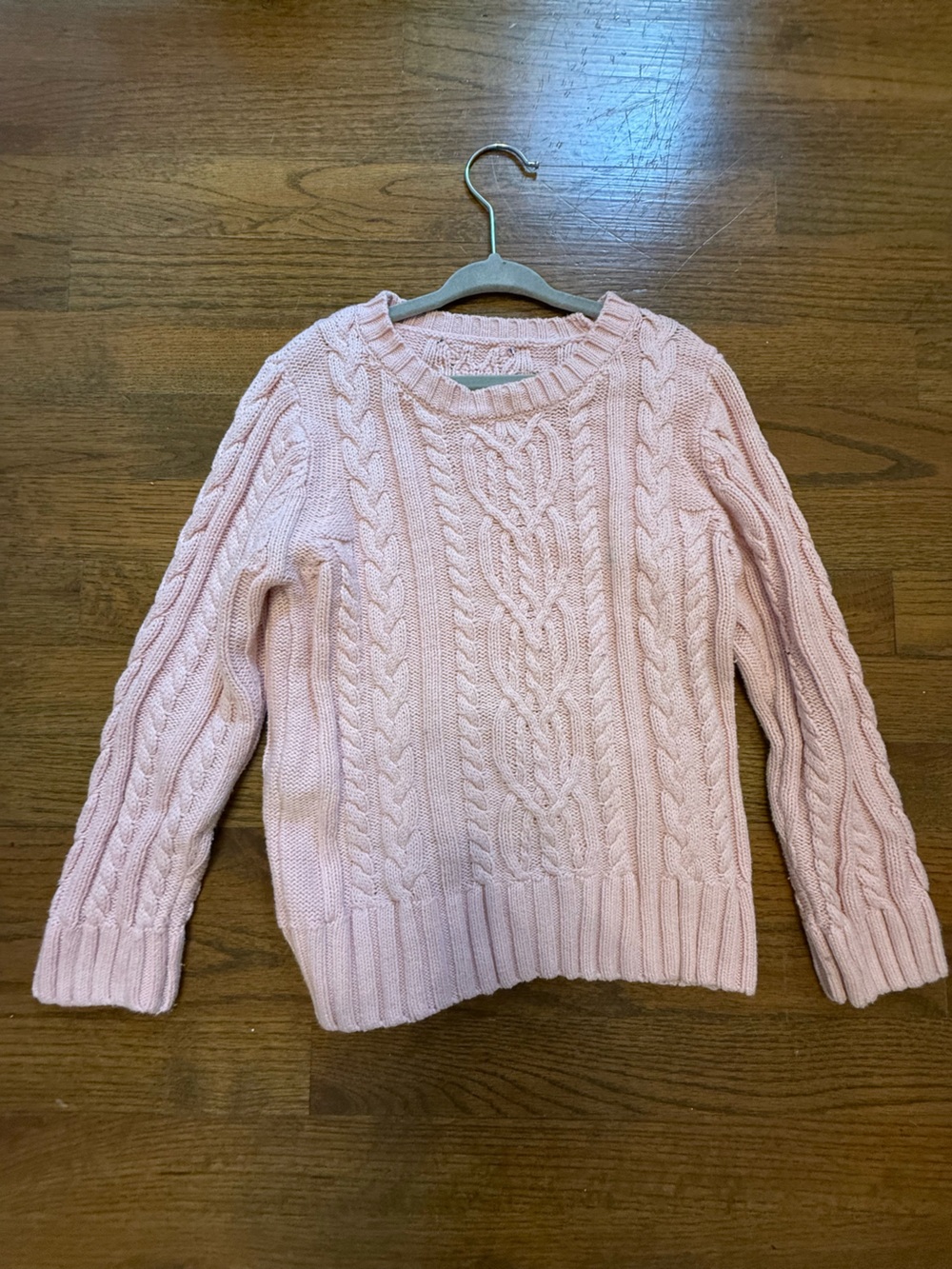 Girls' Cozy Cable Knit Crewneck Sweater - Light Pink